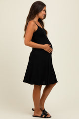 Black Ribbed Sleeveless Maternity Skater Dress