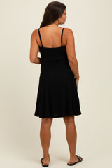 Black Ribbed Sleeveless Maternity Skater Dress