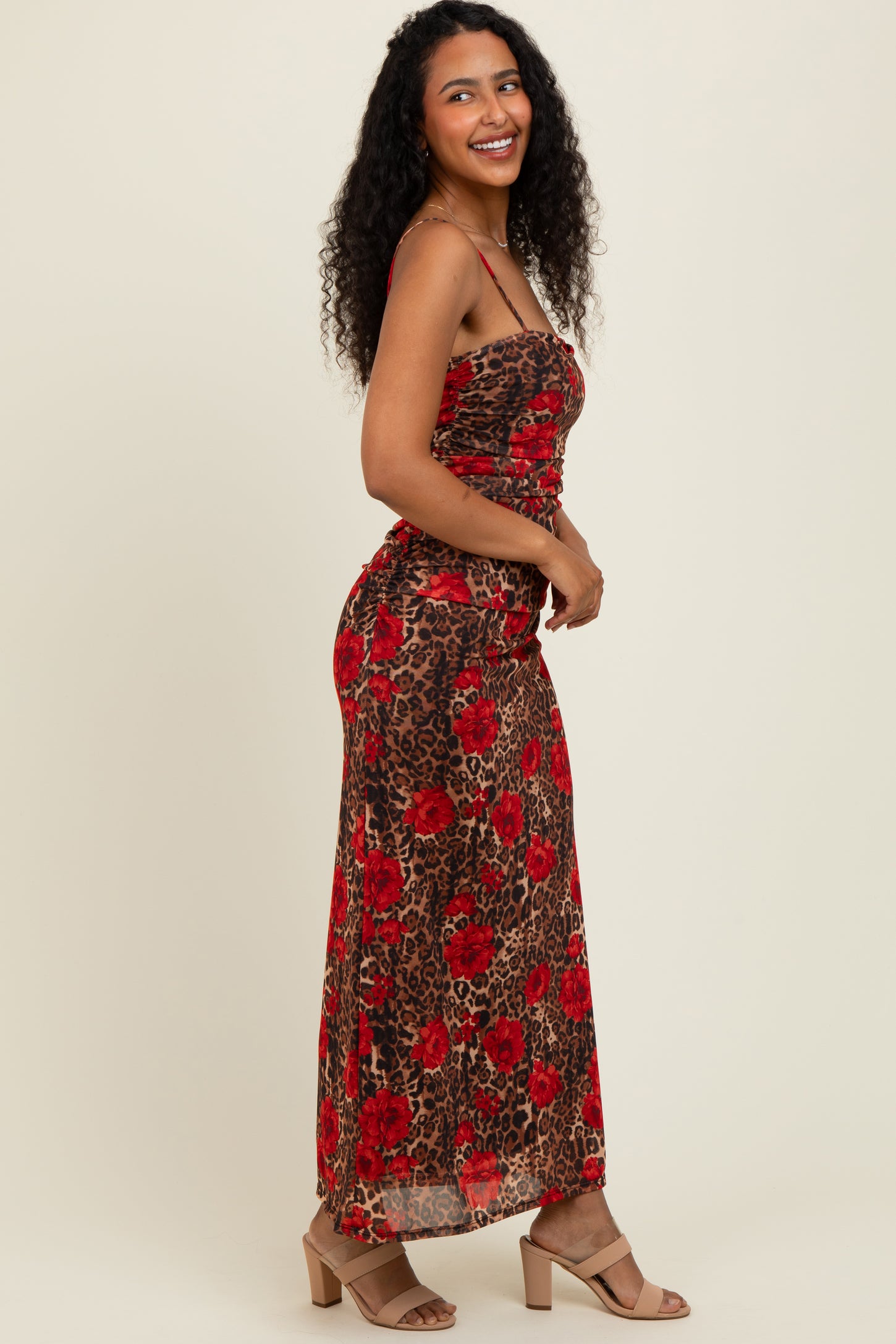 floral mesh ruched maxi dress Black boohoo Plus Floral Mesh Ruched Long Sleeve Maxi Dress