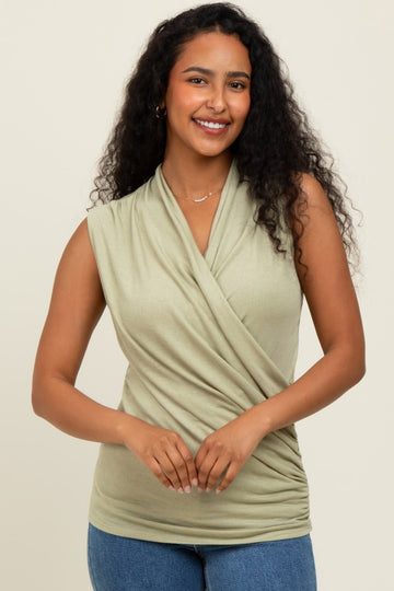Sage Draped Crossover Sleeveless Top