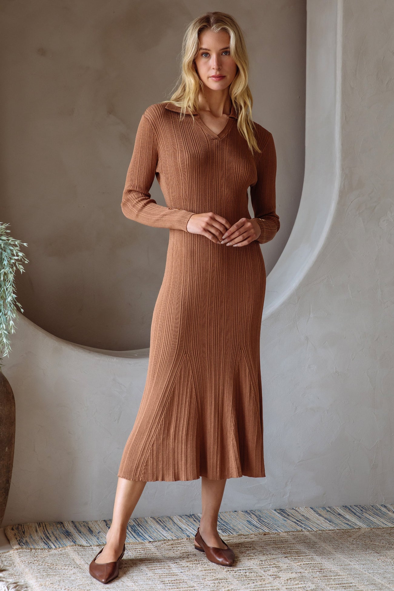 Brown Fit And Flare Midi Dress
