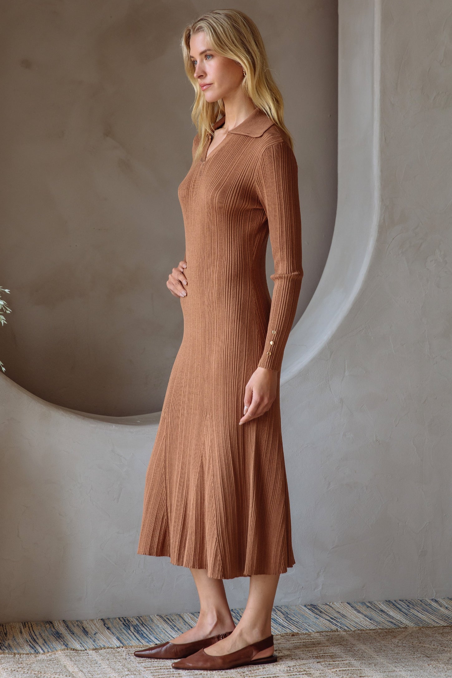 Brown Fit And Flare Midi Dress Brown Fit And Flare Midi Dress