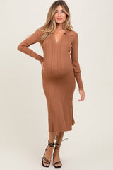 Brown Fit And Flare Maternity Midi Dress PinkBlush Brown Fit And Flare Maternity Midi Dress PinkBlush