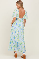 Sky Blue Floral Print Maxi Dress