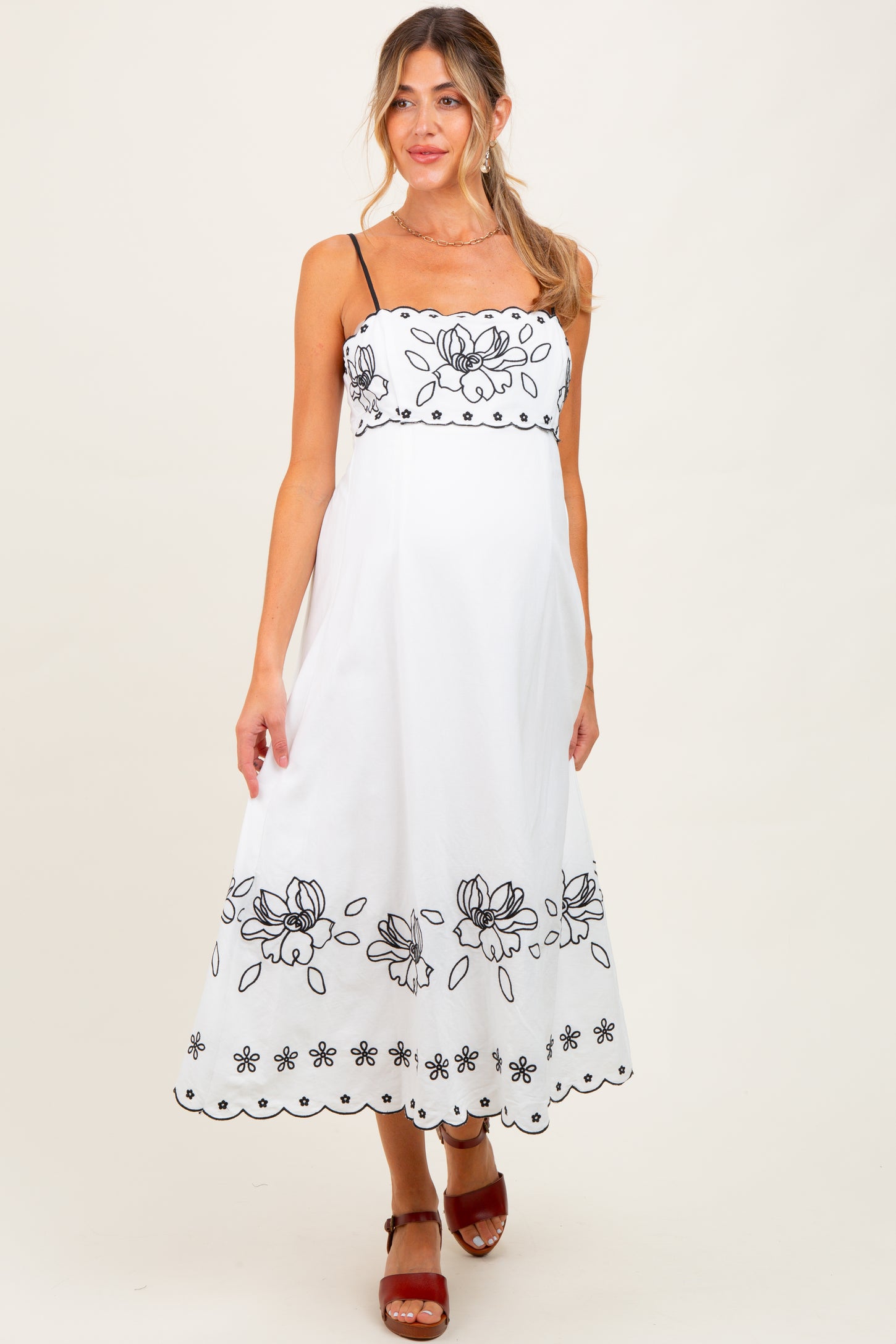 Ivory/Black Floral Embroidered Maternity Maxi Dress PinkBlush Ivory/Black Floral Embroidered Maternity Maxi Dress PinkBlush