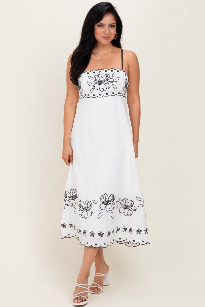 Ivory/Black Floral Embroidered Maxi Dress