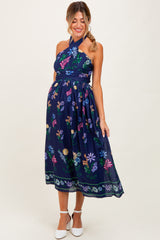 Navy Multi Floral Maternity Maxi Dress