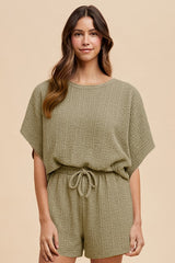 Sage Textured Modal Knit Loose Fit Top & Shorts Set