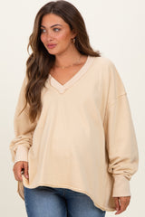 Oatmeal Mineral Washed French Terry Oversized Maternity Sweatshirt