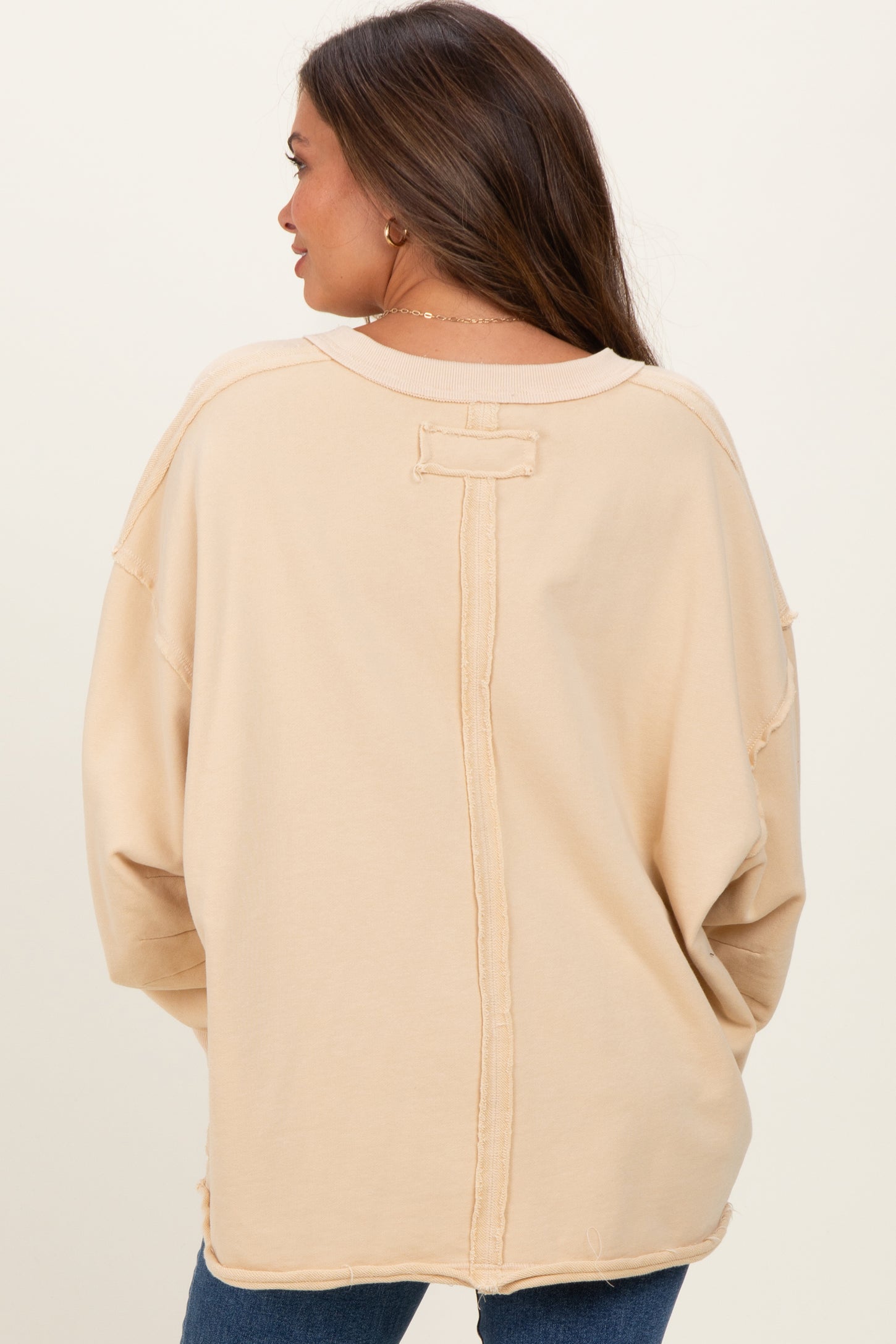 Oatmeal Mineral Washed French Terry Oversized Maternity Sweatshirt