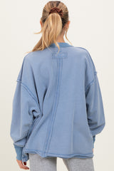Blue Mineral Washed French Terry Oversized Maternity Sweatshirt