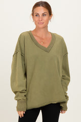 Olive Mineral Washed French Terry Oversized Maternity Sweatshirt