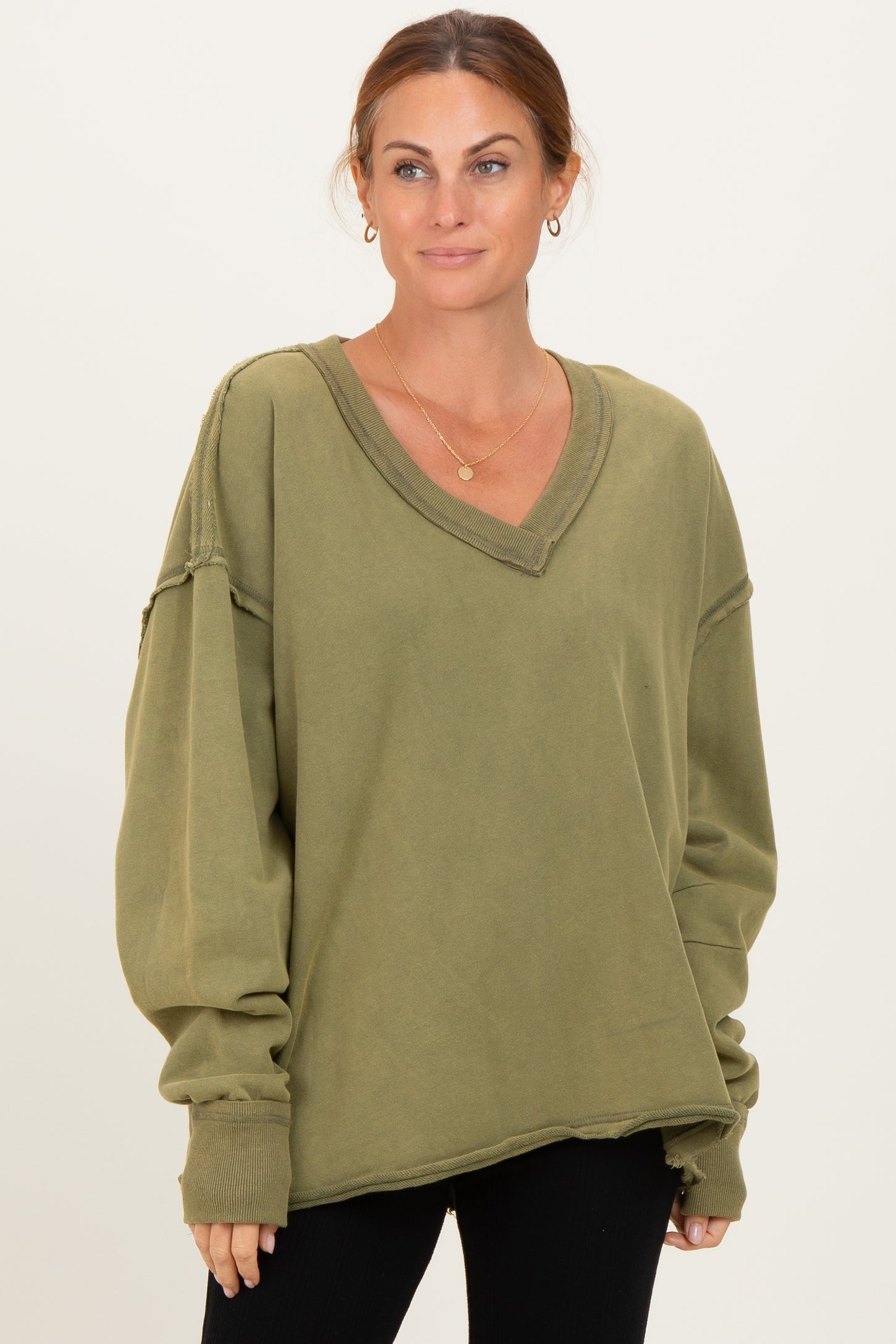 Olive Mineral Washed French Terry Oversized Sweatshirt