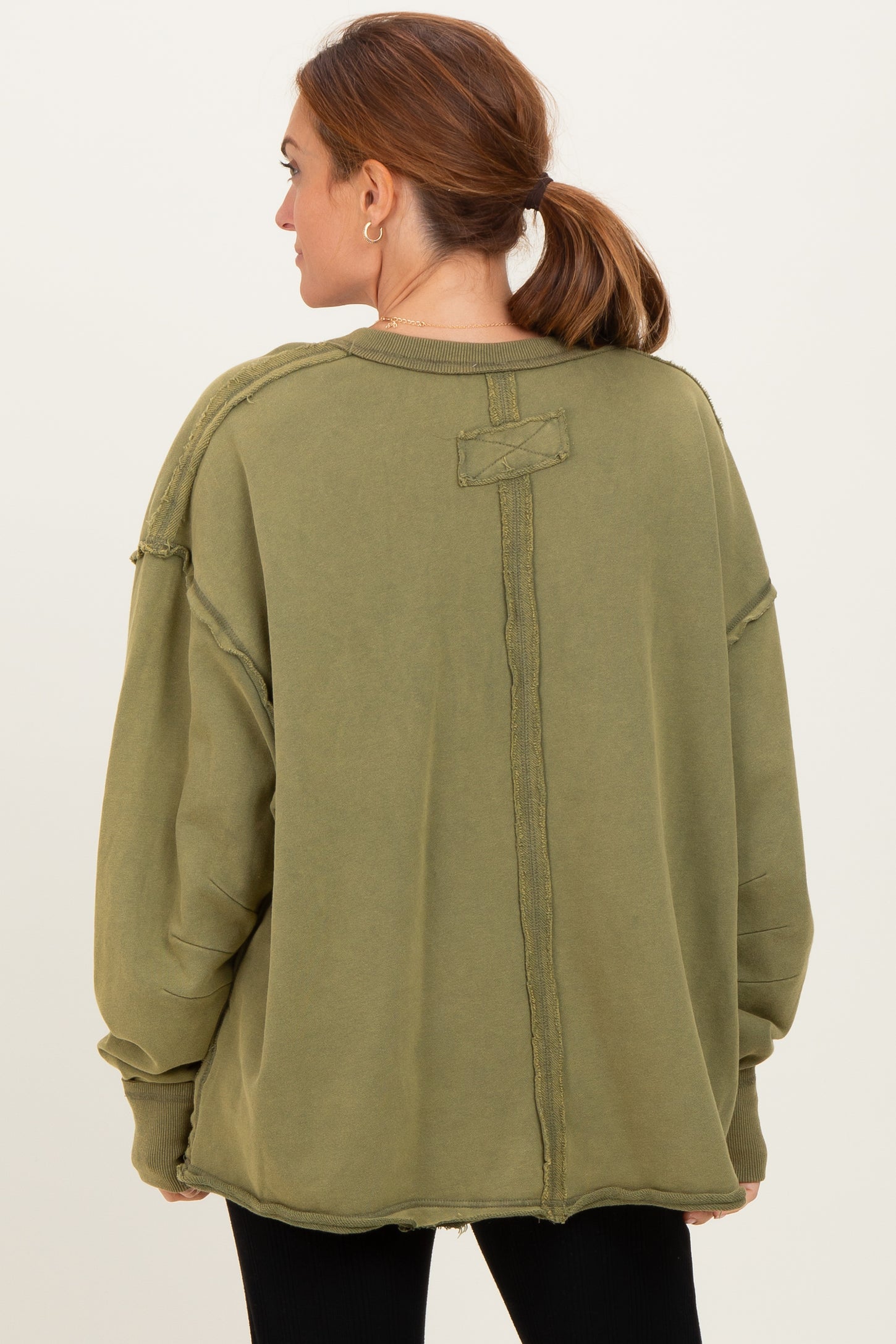 Olive Mineral Washed French Terry Oversized Sweatshirt