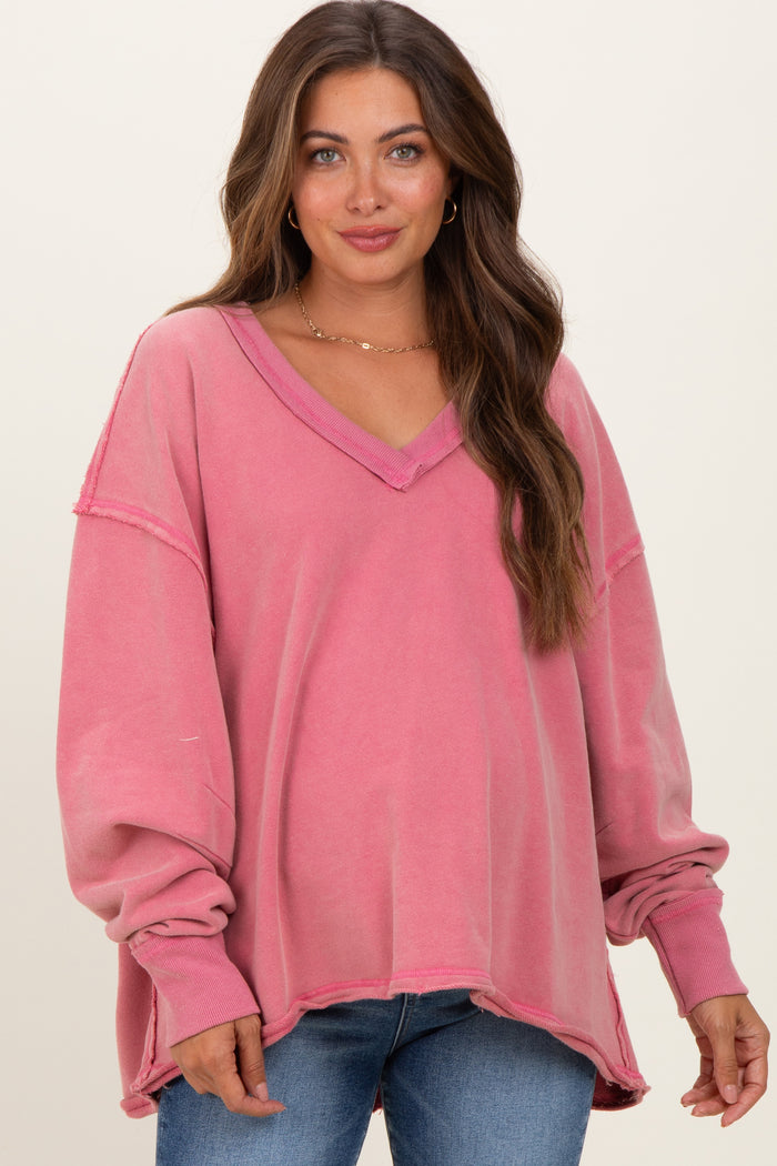 Rose Mineral Washed French Terry Oversized Maternity Sweatshirt