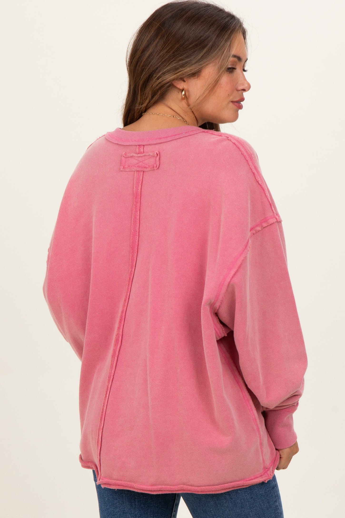 Rose Mineral Washed French Terry Oversized Maternity Sweatshirt