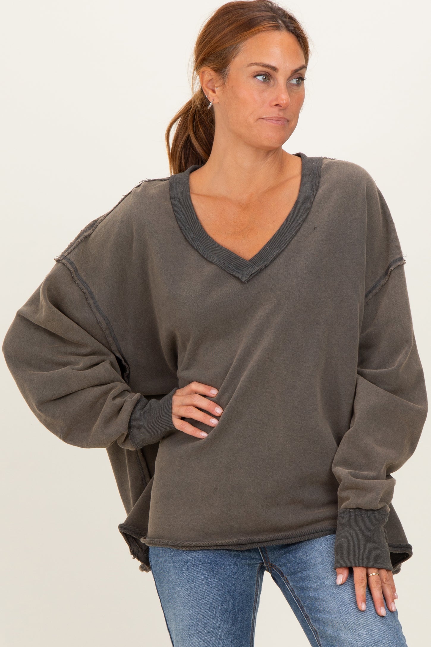 Charcoal Mineral Washed French Terry Oversized Sweatshirt