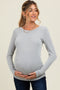 Silver Ribbed Scoop Neck Long Sleeve Maternity Top