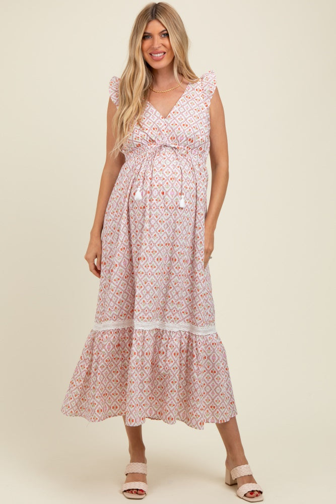 Red Roses Cotton Floral Maternity Maxi Dress