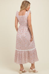 Red Roses Cotton Floral Maternity Maxi Dress