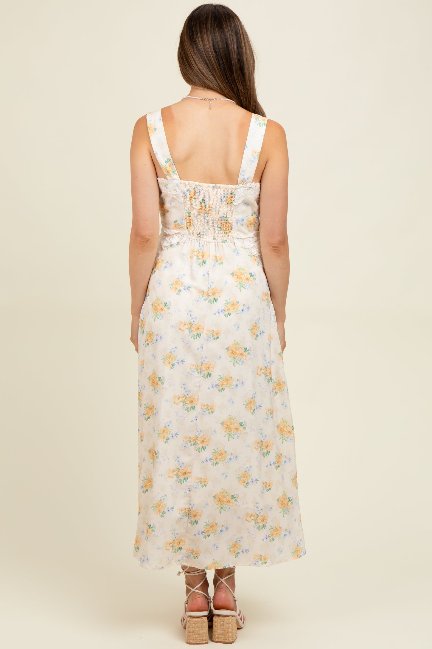 Yellow Floral Lace Overlay Maternity Maxi Dress