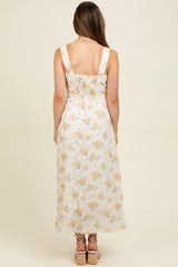 Yellow Floral Lace Overlay Maternity Maxi Dress