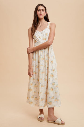Yellow Floral Lace Overlay Maxi Dress