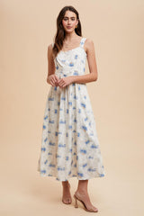 Blue Floral Lace Overlay Maxi Dress