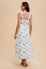 Blue Floral Lace Overlay Maxi Dress