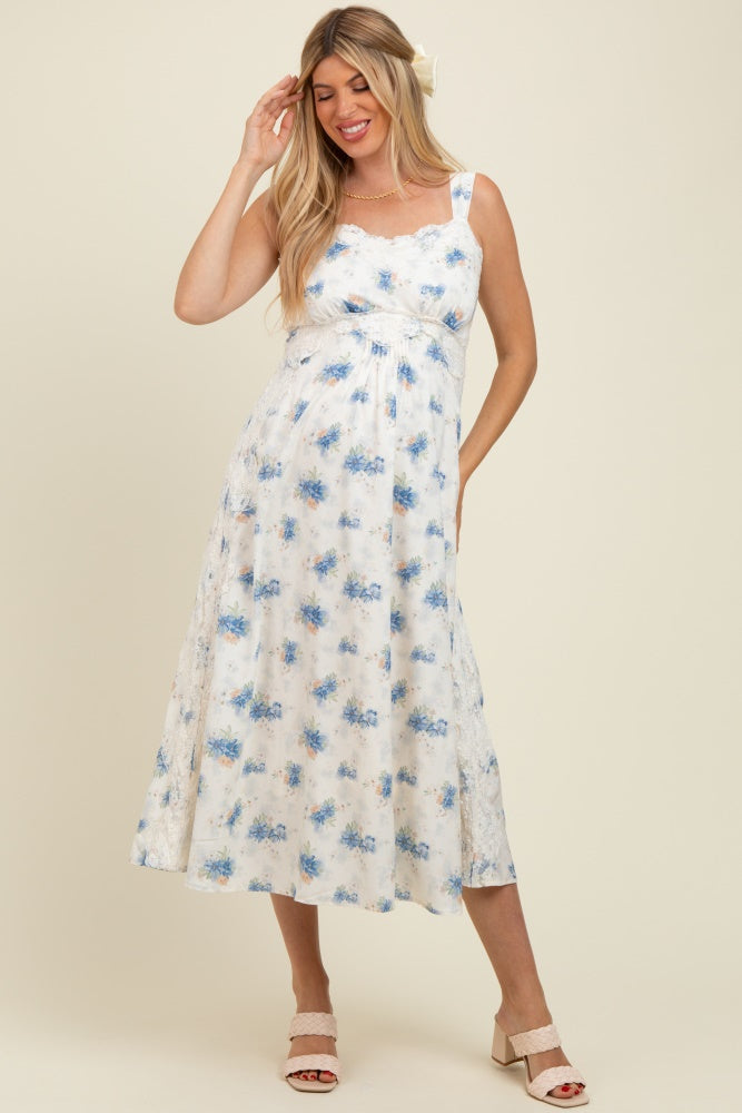 Blue Floral Lace Overlay Maternity Maxi Dress– PinkBlush