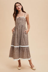 Mocha Mousse Lace Overlay Maternity Maxi Dress