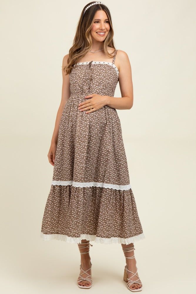 Mocha Mousse Lace Overlay Maternity Maxi Dress – PinkBlush
