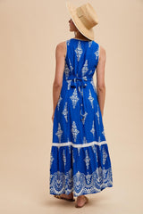 Royal Blue Border Print Resort Maxi Dress