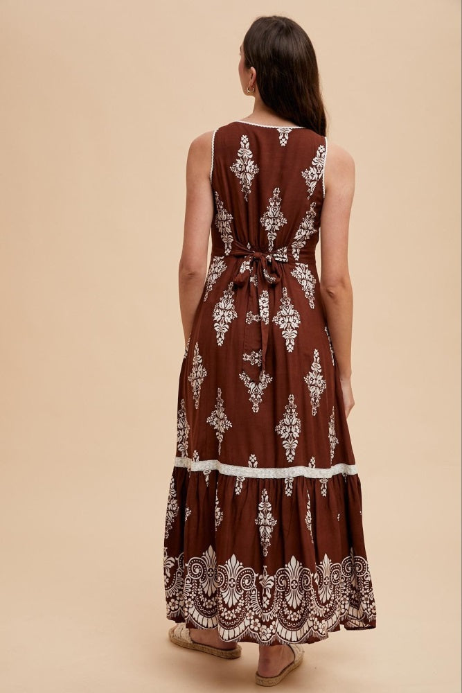 Brown Border Print Resort Maxi Dress