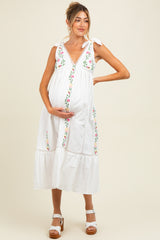 Ivory Embroidered Cotton Summer Maternity Maxi Dress