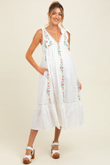 Ivory Embroidered Cotton Summer Maternity Maxi Dress