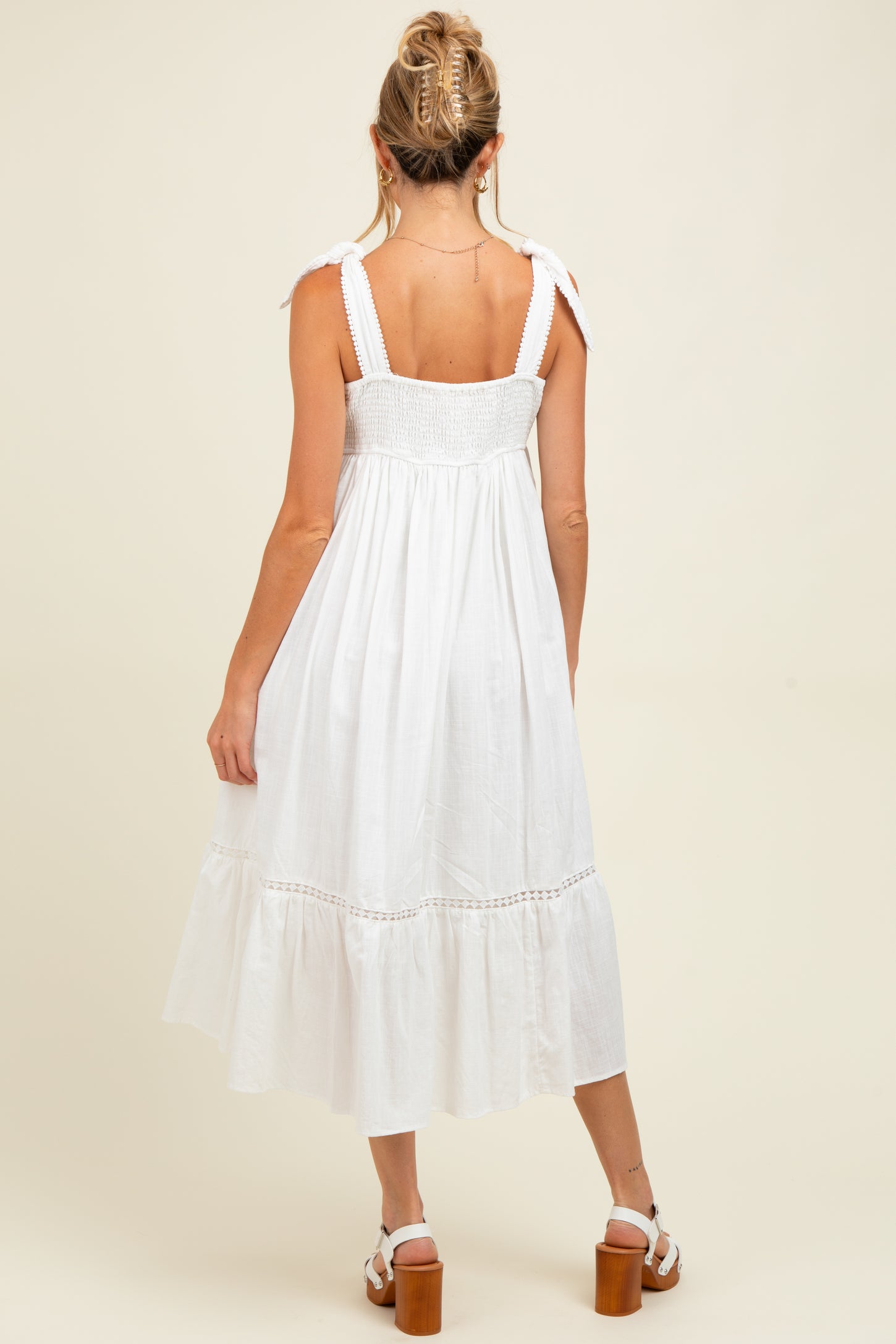 Ivory Embroidered Cotton Summer Maternity Maxi Dress