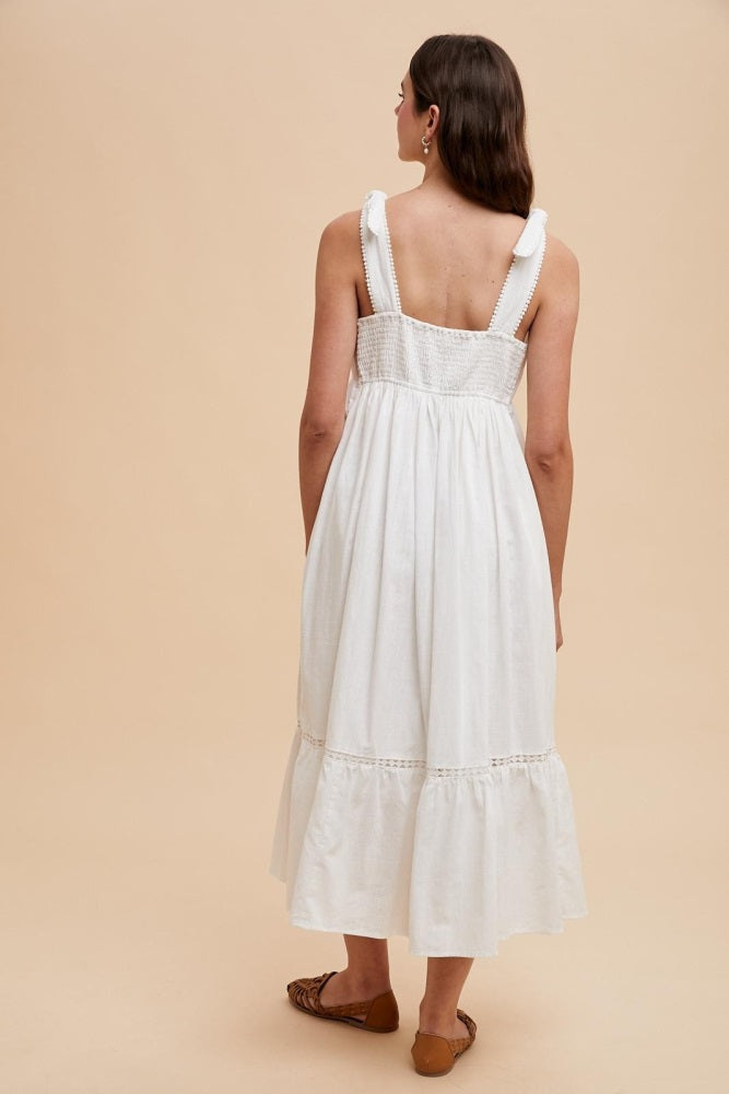 Ivory Embroidered Cotton Summer Maxi Dress