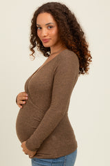 Camel Brushed Wrap Front Maternity Top
