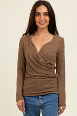 Camel Brushed Wrap Front Maternity Top
