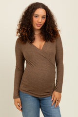 Camel Brushed Wrap Front Maternity Top