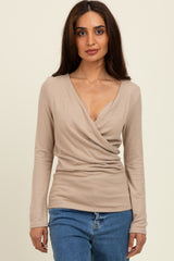 Beige Brushed Wrap Front Nursing Top