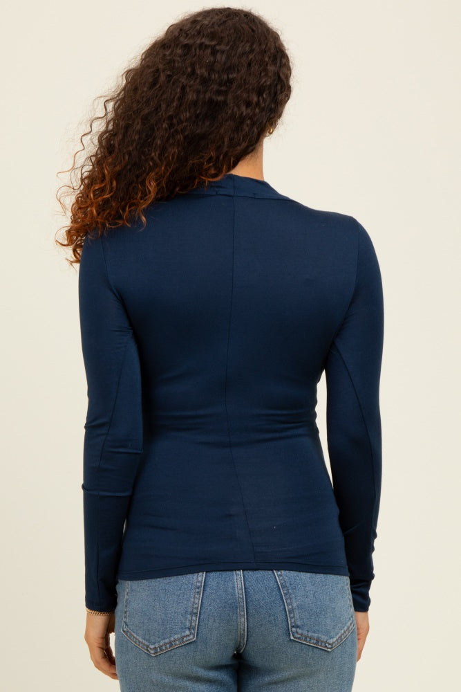 Navy Long Sleeve Wrap Front Maternity Nursing Top