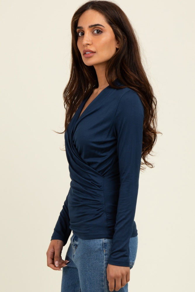 Navy Long Sleeve Wrap Front Nursing Top