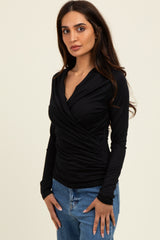 Black Long Sleeve Wrap Front Nursing Top