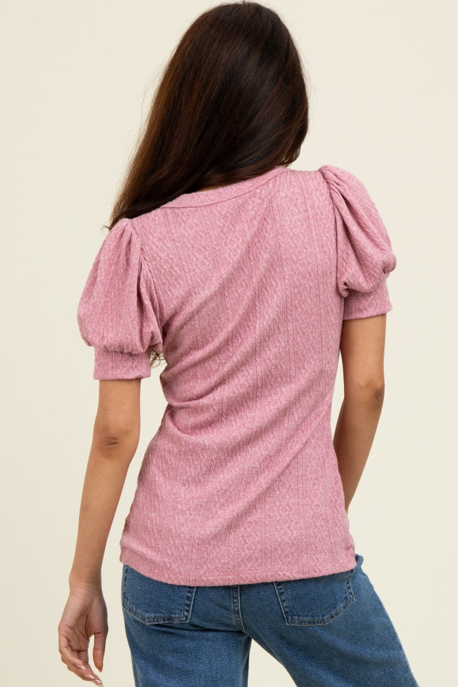 Mauve Textured Short Puff Sleeve Top