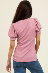 Mauve Textured Short Puff Sleeve Top