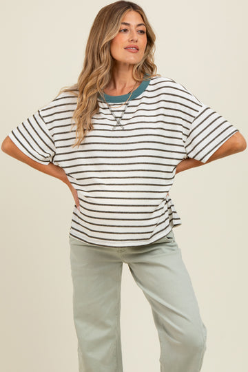 Olive Striped Relaxed Fit Pullover Maternity T-Shirts Top