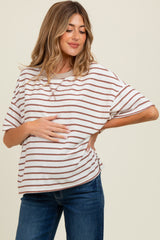 Mocha Striped Relaxed Fit Pullover Maternity T-Shirts Top