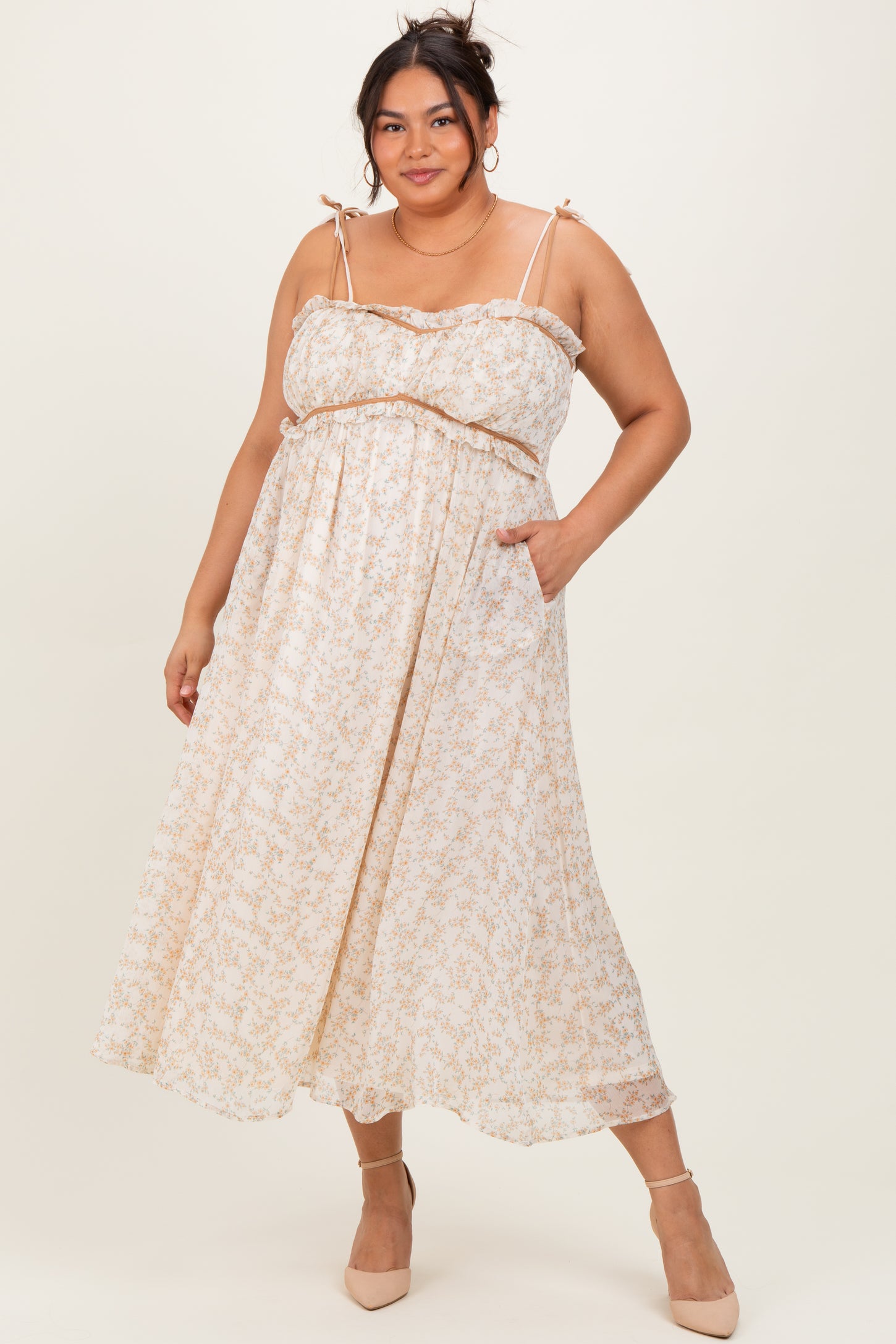 Yellow Plus Garden Floral Printed Smocking Maxi Dress